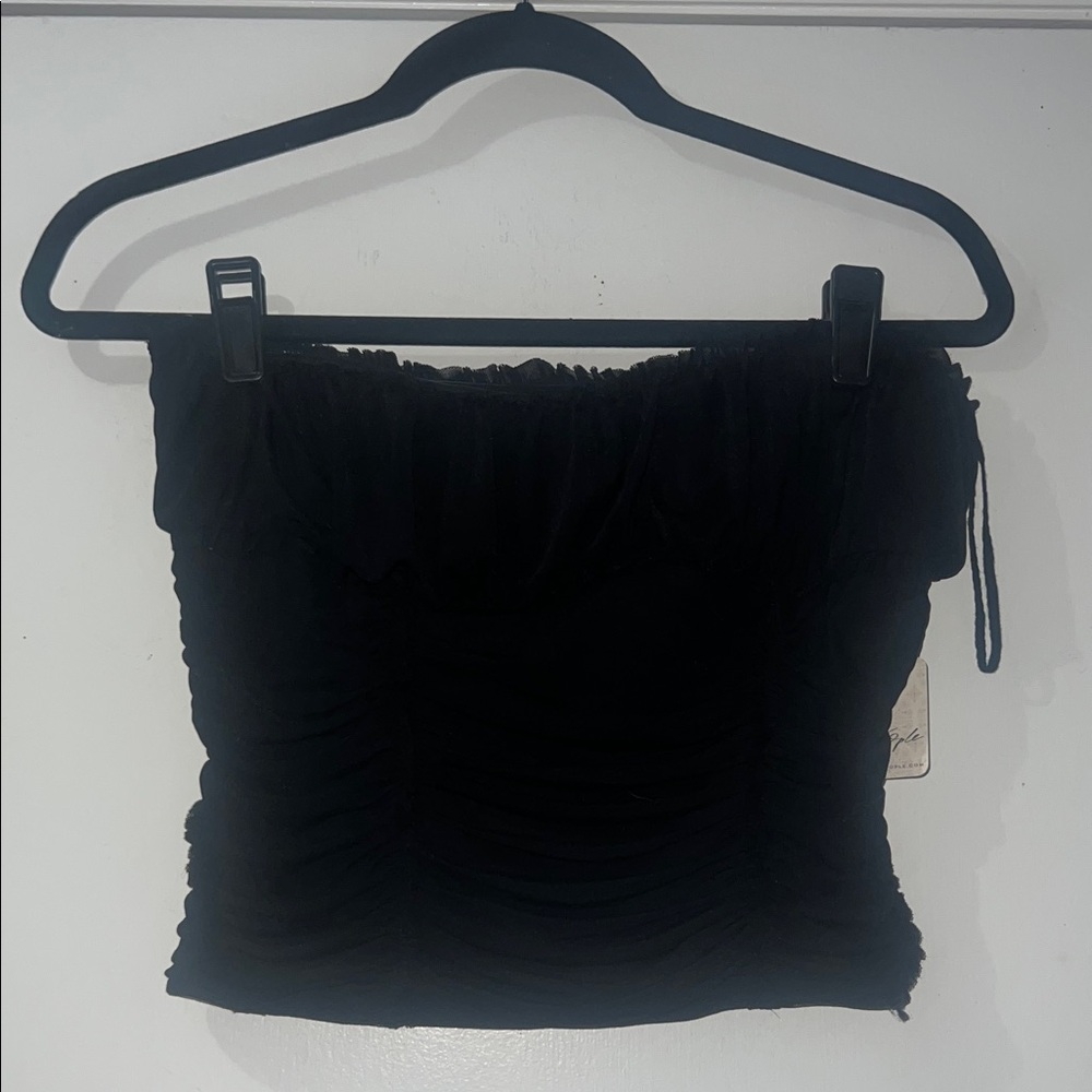 Free People Black Smocked Strapless Ruched Crop